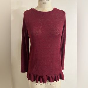 Grace & Emma Knit Burn-Out Lace Back Long Sleeve Tie Back Neck Top Size Small